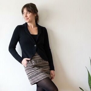 Cynthia Rowley Merino Wool Blazer Womens Small Black Cardigan Sweater‎ Preppy